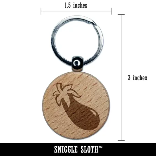 Eggplant Garden Vegetable Engraved Wood Round Keychain Tag Charm {2}