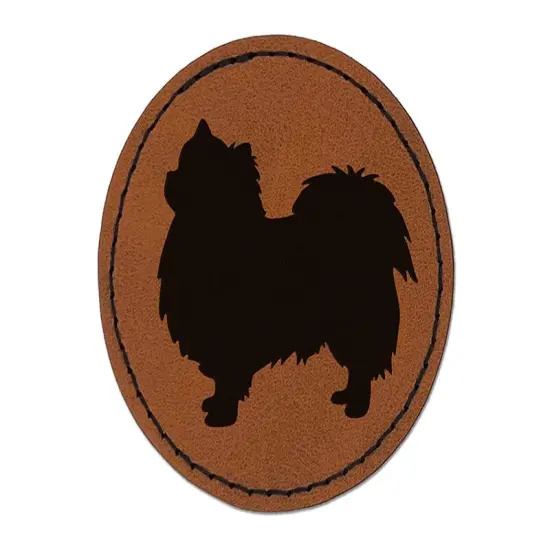 Long Coat Chihuahua Dog Solid Round Iron-On Engraved Faux Leather Patch Applique - 2.5" Brown {1}