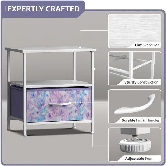 Sorbus Nightstand 1-Drawer Shelf Storage Tie dye purple {3}