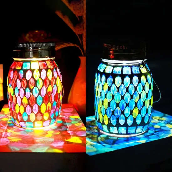 Outdoor Hanging Lights, Solar Table Lamps & Cool Blue Color Mosaic Glass Lights, Outdoor Waterproof Solar Night Lights, Garden,Patio,Pathway & Yard Décor {2}