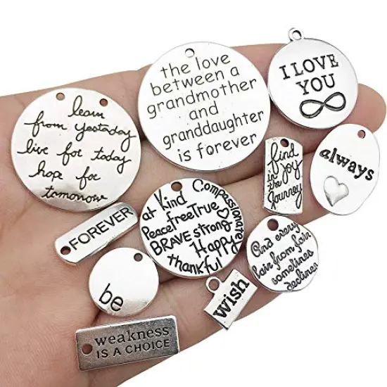 30 Pieces Inspiration Words Charms Craft Supplies Mixed Pendants Beads Charms Pendants for Crafting, Jewelry Findings Making Accessory for DIY Necklace Bracelet (M044) {6}