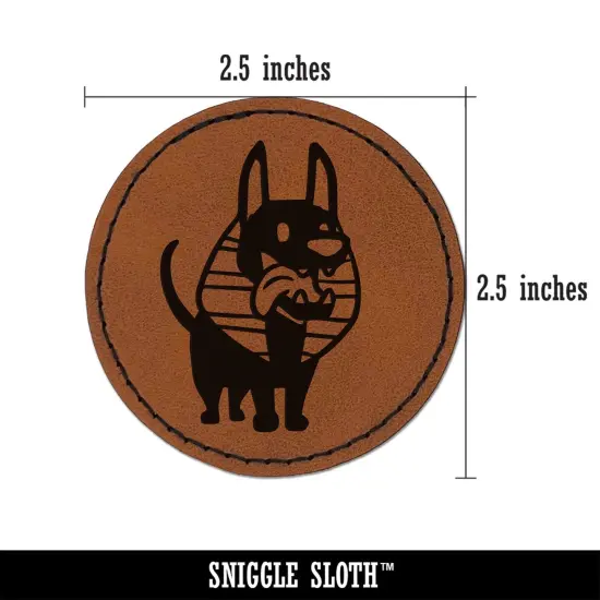 Anubis Puppy Egyptian Jackal Dog Round Iron-On Engraved Faux Leather Patch Applique - 2.5" Brown {3}
