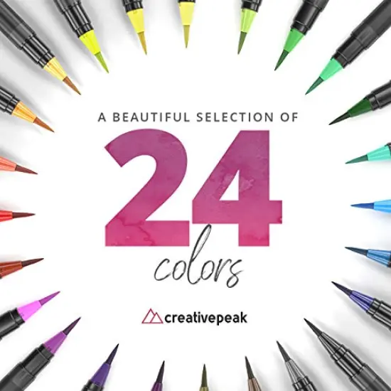 Watercolor Brush Pens - 24 Vibrant Coloring Pens & 2 Blending Brushes - Premium Quality Art Supplies Featuring Soft, Real Tip - Perfect for Calligraphy, Lettering, Adult Coloring {4}
