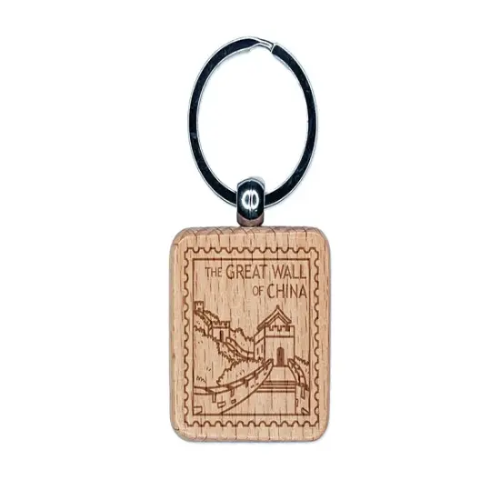 Great Wall of China Destination Travel Engraved Wood Square Keychain Tag Charm {1}