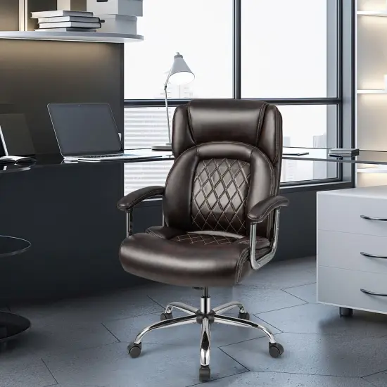 500 Lbs Height Adjustable Office Chair with Metal Base and Extra Wide Seat Brown {3}