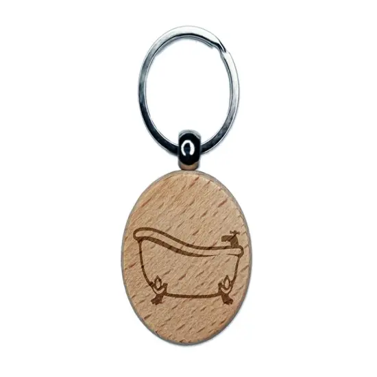 Clawfoot Bathtub for Bathing Engraved Wood Round Keychain Tag Charm {1}