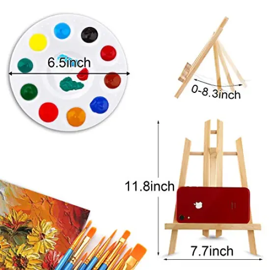 72 PCS Professional Painting Set with Easels, 6 PCS Wood Easels,6 Packs of 60 Brushes with Nylon Brush Head and 6 pcs Palettes, Painting Supplies kit for Kids & Adults to Painting Party. {2}