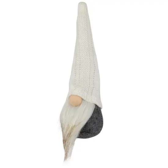 Northlight Gnome with Cable Knit Hat Christmas Decoration - 8" - Gray and White {4}