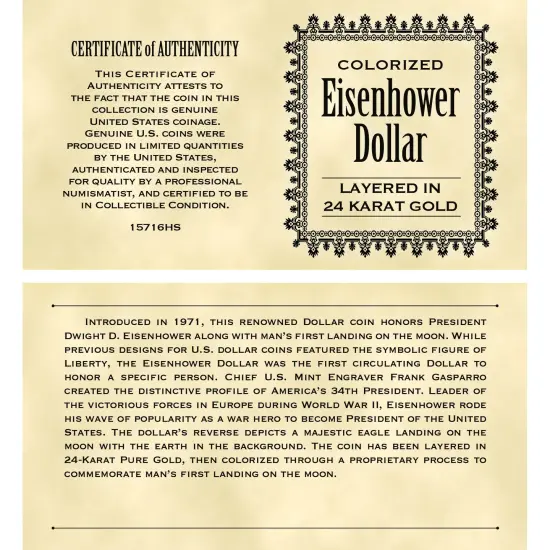 Moon Landing Eisenhower Colorized Dollar Gold Layered Coin {5}