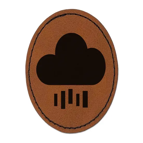 Rain Cloud Solid Round Iron-On Engraved Faux Leather Patch Applique - 2.5" Brown {1}