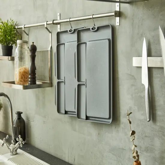 Double Save Cutting Board & Serving Tray with 2 Top Removable Trays, Gray {2}