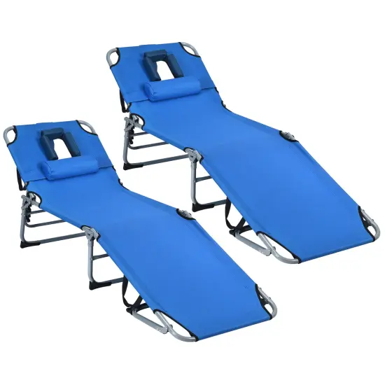 Folding Chaise Lounge Chair Bed Adjustable Outdoor Patio Beach Blue {4}