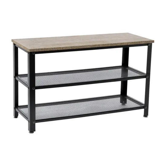 Emma and Oliver Isla 3-Tier Storage Bench with Metal Mesh Shelves for Entryway, Mudroom, or Bedroom Black Wash {7}