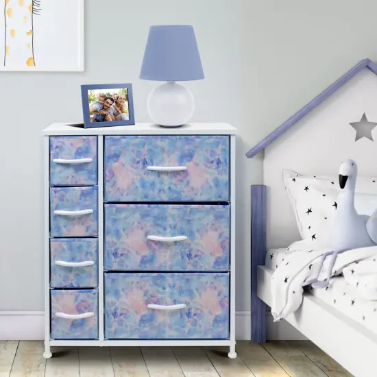 Sorbus Dresser with Drawers - Furniture Storage Tower Unit for Bedroom, Hallway, Closet, Office Organization - Steel Frame, Wood Top, Easy Pull Fabric Bins Tie Dye Blue {3}