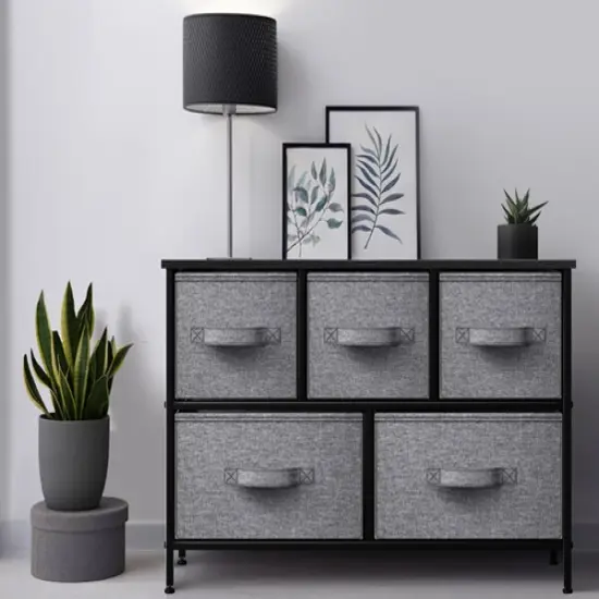 Sorbus Dresser with 5 Drawers - Storage Chest Organizer Unit with Steel Frame, Wood Top, Easy Pull Fabric Bins - Long Wide TV Stand for Bedroom Furniture, Hallway, Closet & Office Organization Black {5}
