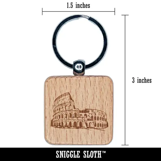 Roman Rome Colosseum Amphitheatre Italy Landmark Engraved Wood Square Keychain Tag Charm {2}