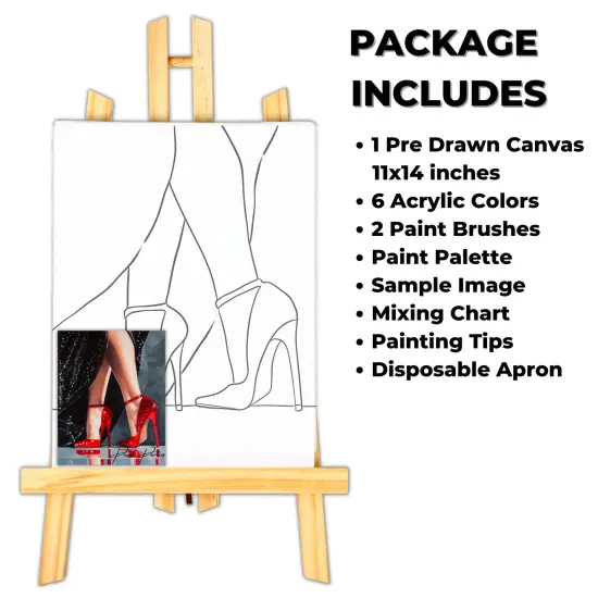"Evening Red Heels" DIY Canvas Art Kit, Adult Beginner, Acrylic Paint Size 11x14 inch {2}