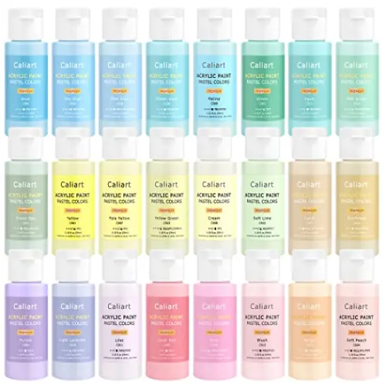 Pastel Acrylic Paint Set with 12 Brushes, 24 Pastel Colors (59ml, 2oz) Art Craft Paint for Artists Students Kids Beginners, Halloween Decorations Canvas Ceramic Wood Rock Painting Supplies Kit {3}