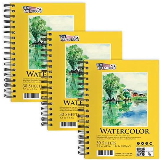 5.5" x 8.5" Premium Heavyweight Watercolor Painting Paper Pad, Pack of 3, 30 Sheets Each, 140lb (300gsm) - Spiral Bound, Cold Pressed, Acid-Free, Wet, Mixed Media - Artists, Students {1}