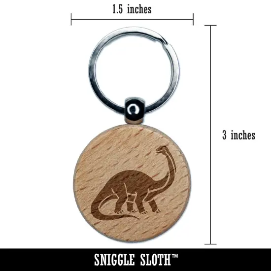 Brontosaurus Dinosaur Engraved Wood Round Keychain Tag Charm {2}