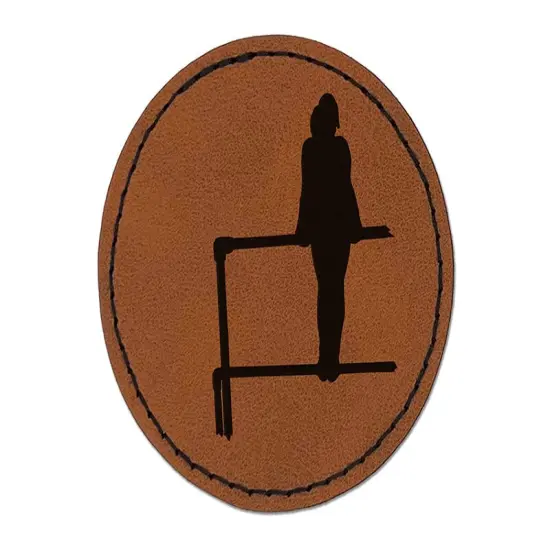 Gymnastics Gymnast Uneven Bars Solid Round Iron-On Engraved Faux Leather Patch Applique - 2.5" Brown {1}