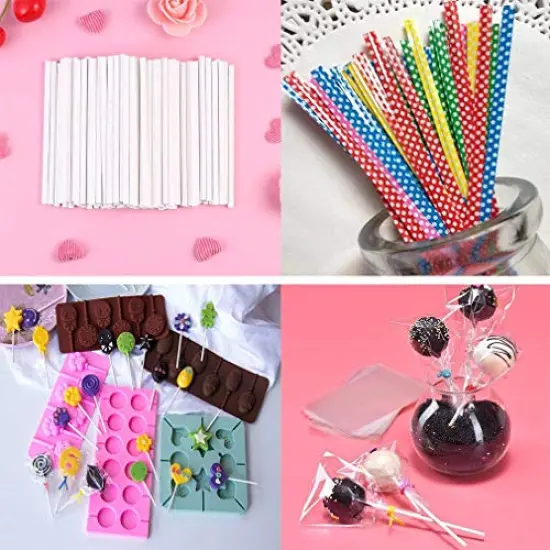 100 Pieces Big Size Lollipop Cake Pop Treat Bag Set Including Parcel Bags, 100pcs Papery Treat Sticks, 100pcs Colorful Metallic Twist Ties for Making Lollipops, Cake Pops, Candies, Chocolates and Cookies {5}