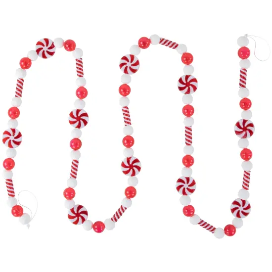 Northlight 6' Red and White Beaded Peppermint Candy Christmas Garland Unlit {1}