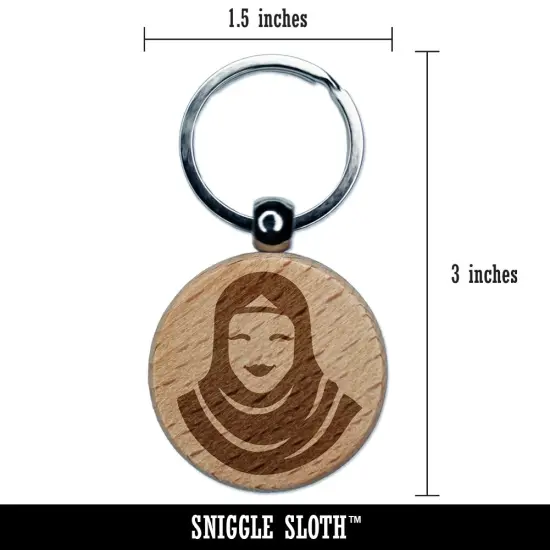 Hijab Muslim Woman Engraved Wood Round Keychain Tag Charm {2}