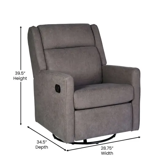 Merrick Lane Dara 3-in-1 Traditional Manual Recliner Rocker Swivel Glider Chair Dark Gray {6}