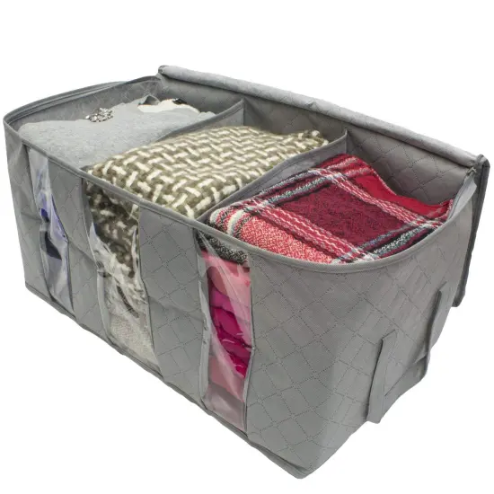 Sorbus Foldable Storage Bag Organizers with 3 divided sections (2 Pack) Gray {4}