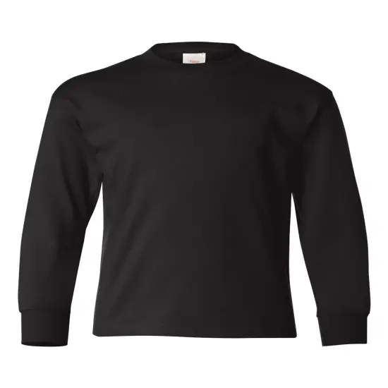Hanes&reg; Authentic Youth Crew Neck Long Sleeve T-Shirt Black {1}