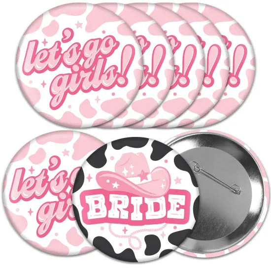 Big Dot of Happiness Last Rodeo - 3 inch Pink Cowgirl Bachelorette Party Badge - Pinback Buttons - Set of 8 {1}