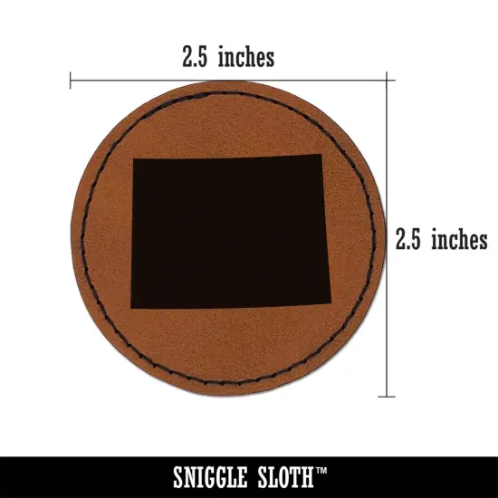 Wyoming State Silhouette Round Iron-On Engraved Faux Leather Patch Applique - 2.5" Brown {2}