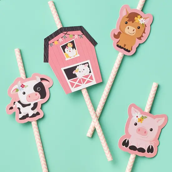 Big Dot of Happiness Girl Farm Animals - DIY Shaped Pink Barnyard Baby Shower or Birthday Party Cut-Outs - 24 Count {3}