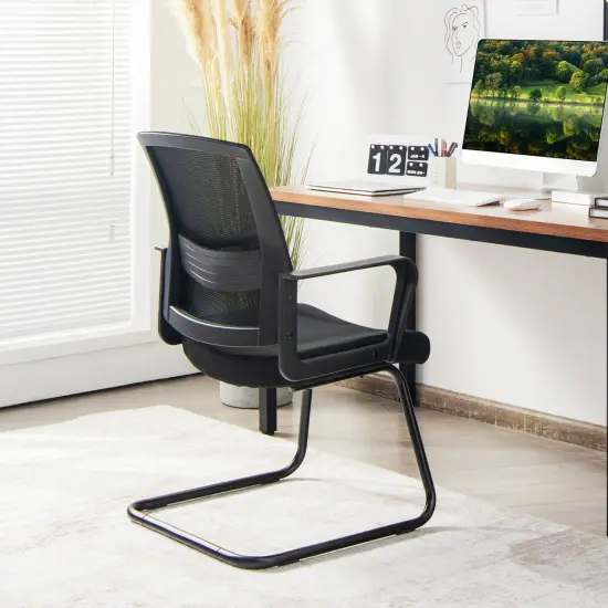 Set of 2 Conference Chairs with Lumbar Support-Black {6}