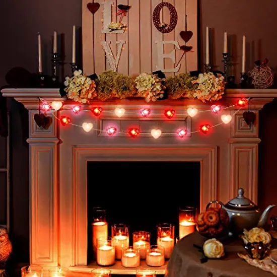 Fairy String Lights 10 Feet LED Red Pink White Heart Shaped Twinkle Fairy Lights 8 Modes Battery Operated for Valentine's Day Kids Bedroom Christmas Wedding Indoor Party Decor with Timer {4}