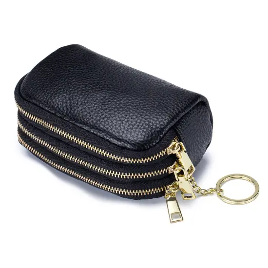 Kitcheniva Small Leather Purse With Key Ring Black {1}