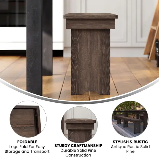 Merrick Lane Tinsley 96" x 12" Solid Pine Folding Farmhouse Style Bench Mahogany {2}