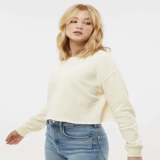 Independent Trading Co&reg; Women's Lightweight Crop Crewneck Sweatshirt White {5}
