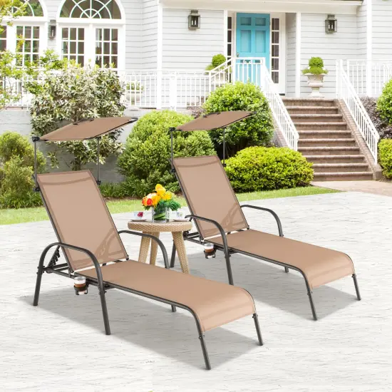 Patio Heavy-Duty 5-Level Adjustable Chaise Lounge Chair-Brown {2}