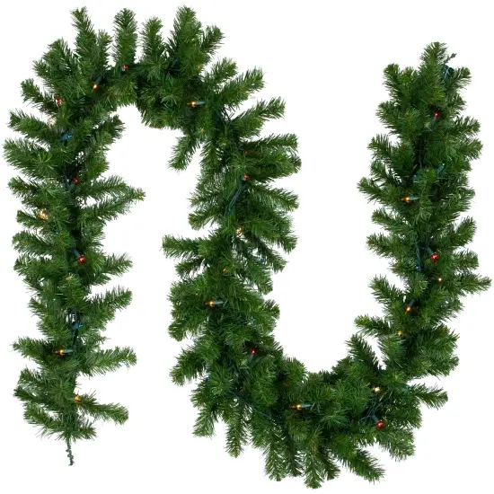 Northlight Pre-Lit Oak Creek Pine Artificial Christmas Garland - 9' x 10" - Multi Lights Green {1}