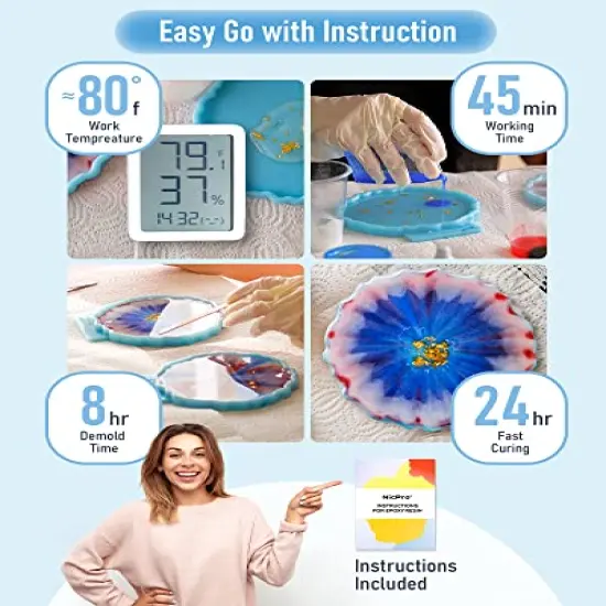 Nicpro 8 Ounce Crystal Clear Epoxy Resin Kit, Food Safe DIY Starter Art Resin for Craft, Canvas Painting, Molds Pigment Jewelry Making, Resin Coating and Casting {3}