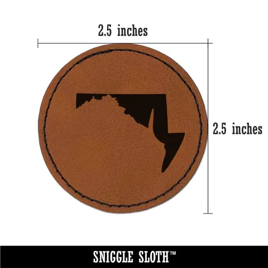 Maryland State Silhouette Round Iron-On Engraved Faux Leather Patch Applique - 2.5" Brown {3}