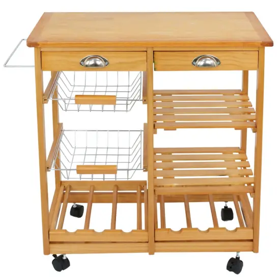 Kitchen Island Rolling Wood Trolley Cart Dining Storage Drawers. {2}