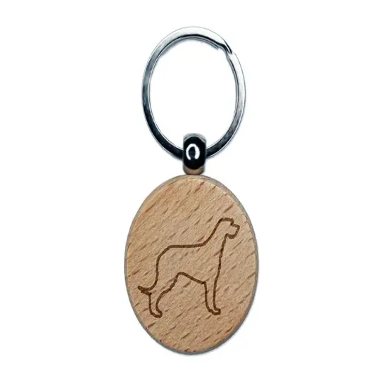 Irish Wolfhound Dog Outline Engraved Wood Round Keychain Tag Charm {1}