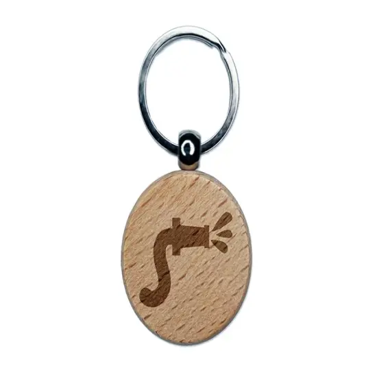 Fire Hose Firefighter with Water Engraved Wood Round Keychain Tag Charm {1}