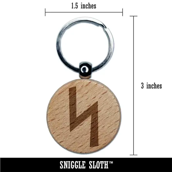 Norse Viking Dwarven Rune Letter S Engraved Wood Round Keychain Tag Charm {2}