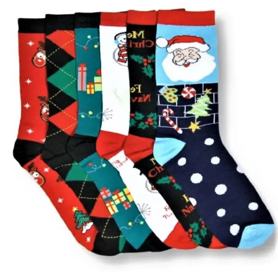 6 Pairs Christmas Crew Socks Winter Warm {1}