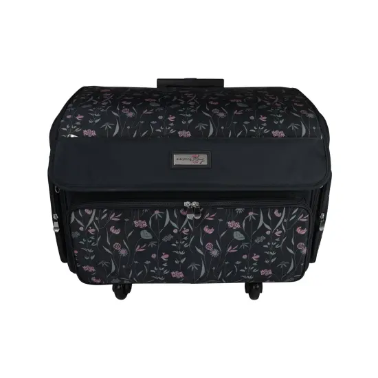 XL 4 Wheel Collapsible Deluxe Rolling Sewing Machine Storage Case, Black & Floral {1}