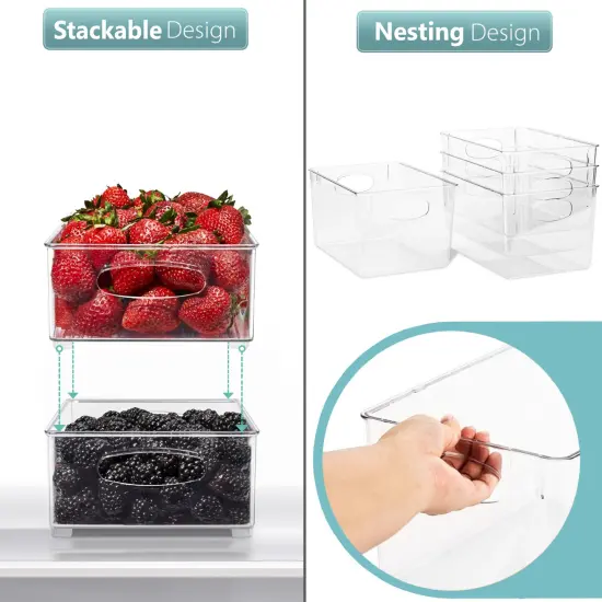 Sorbus Set of 8 Clear Fridge Organizers - Refrigerator & Pantry Bins for Organizing Food - 2 Sizes with Handles {6}